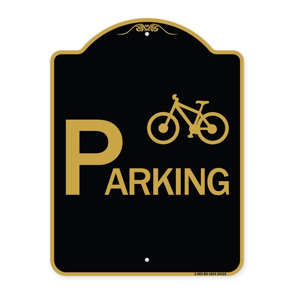 Bicycle Parking With Graphic, Black & Gold Aluminum Architectural Sign, 18" x 24", BG-1824-24325